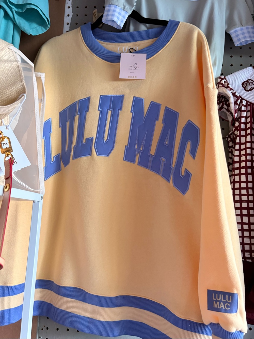 Pastel Yellow Crewneck Sweater with Sky Blue Trim - Picture 2 of 2